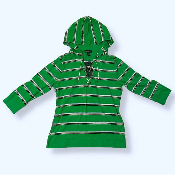 Ralph Lauren Jeans Green Striped Lace Front Hoodie - Picture 1 of 4